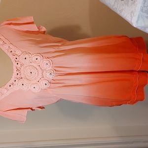 DRESSBARN short sleeve blouse. Embroidered front. Size L.  Coral. NWOT